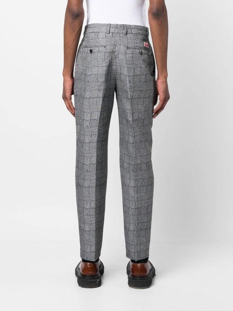 Grey Wavy Check Print Trousers