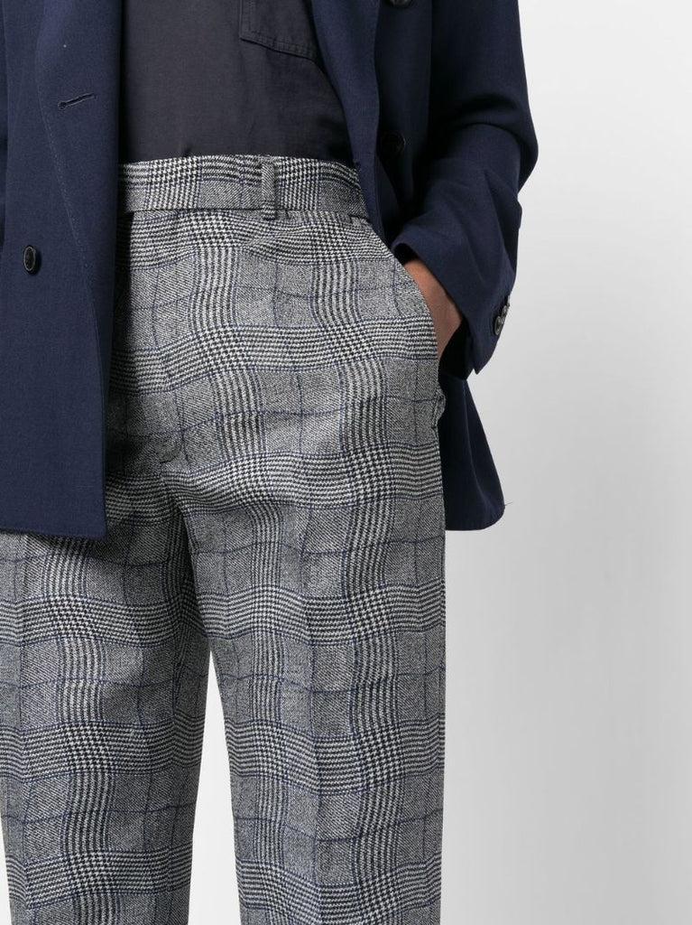 Grey Wavy Check Print Trousers