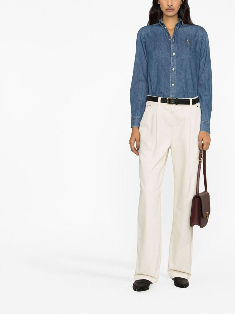 Blue Logo Embroidered Denim Shirt