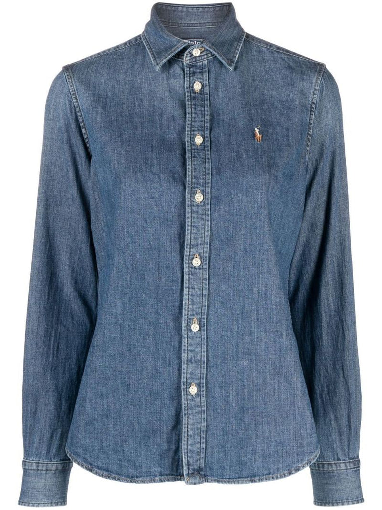 Blue Logo Embroidered Denim Shirt