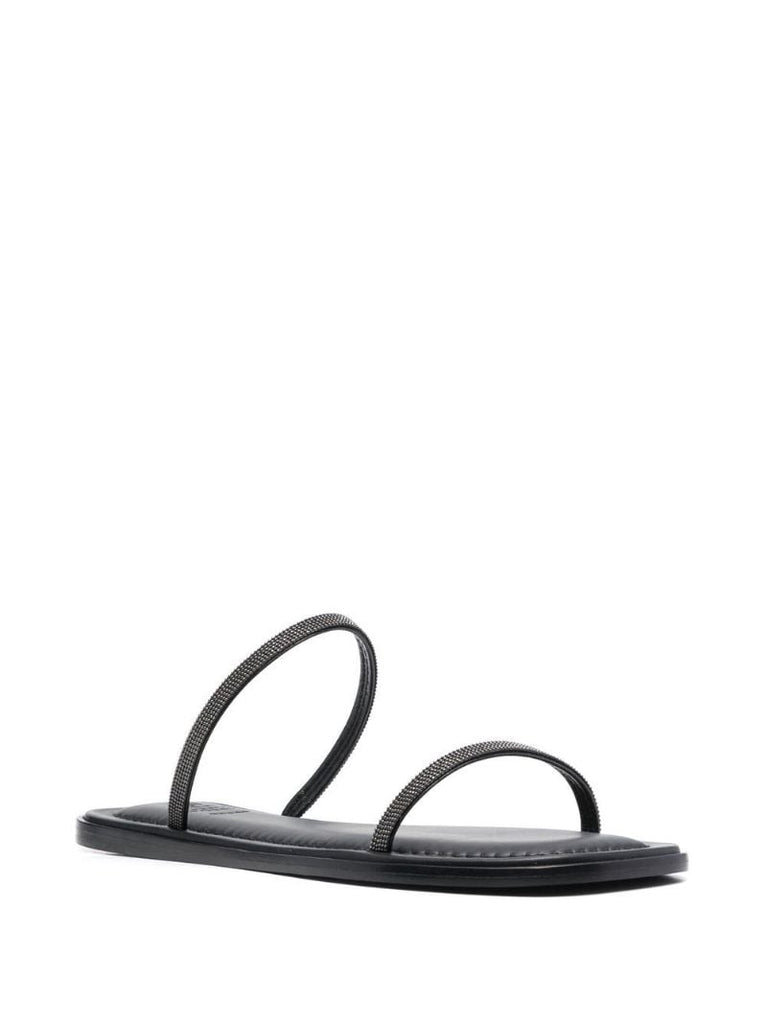 Black Monili-embellished Leather Sandals