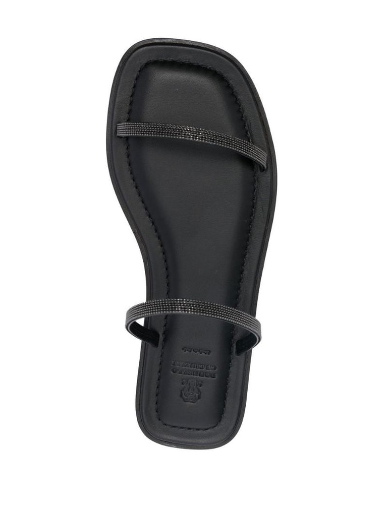 Black Monili-embellished Leather Sandals