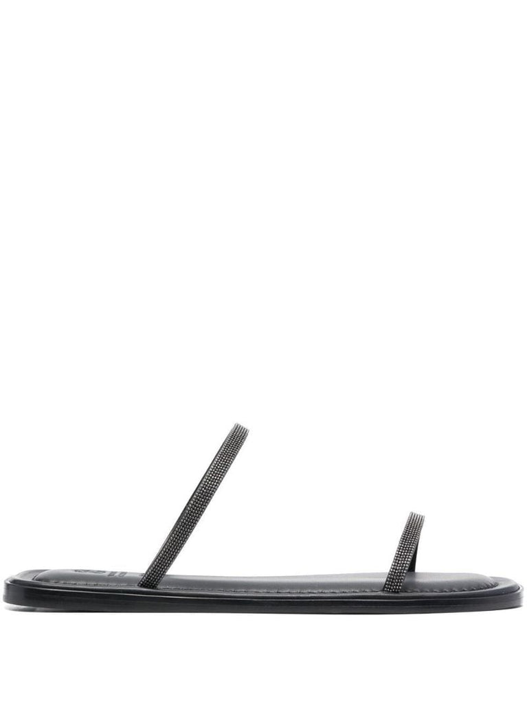 Black Monili-embellished Leather Sandals