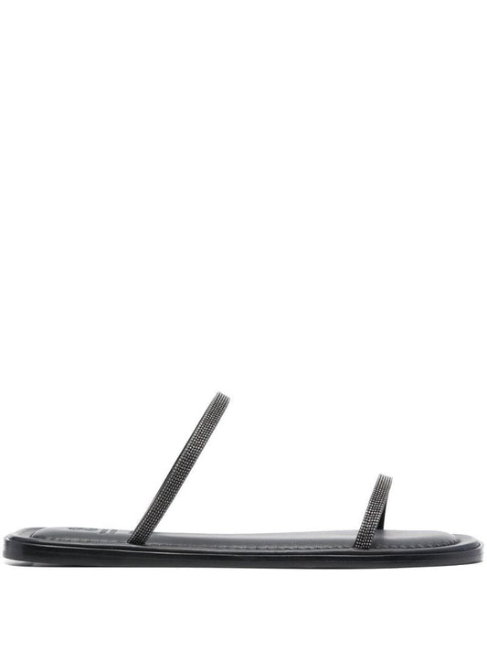 Black Monili-embellished Leather Sandals
