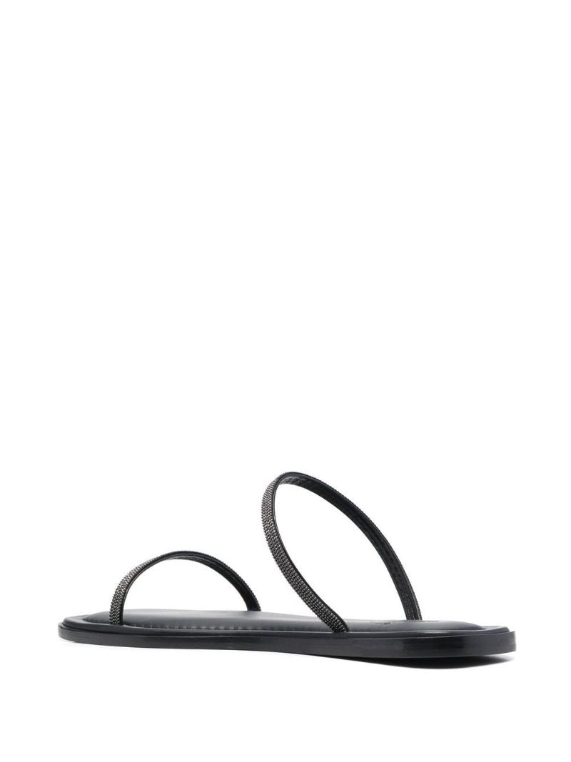 Black Monili-embellished Leather Sandals