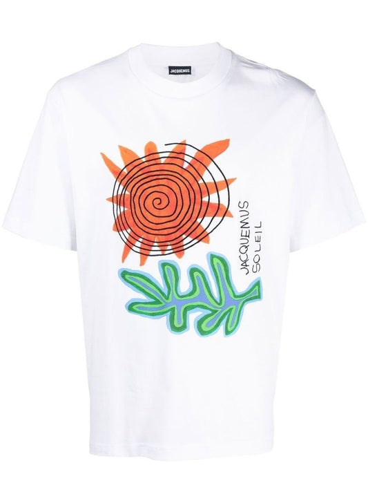 White Soliel Graphic Print Cotton T-shirt
