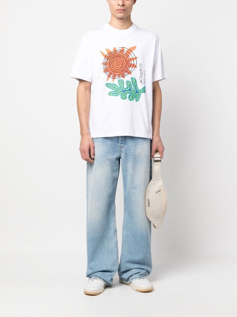White Soliel Graphic Print Cotton T-shirt