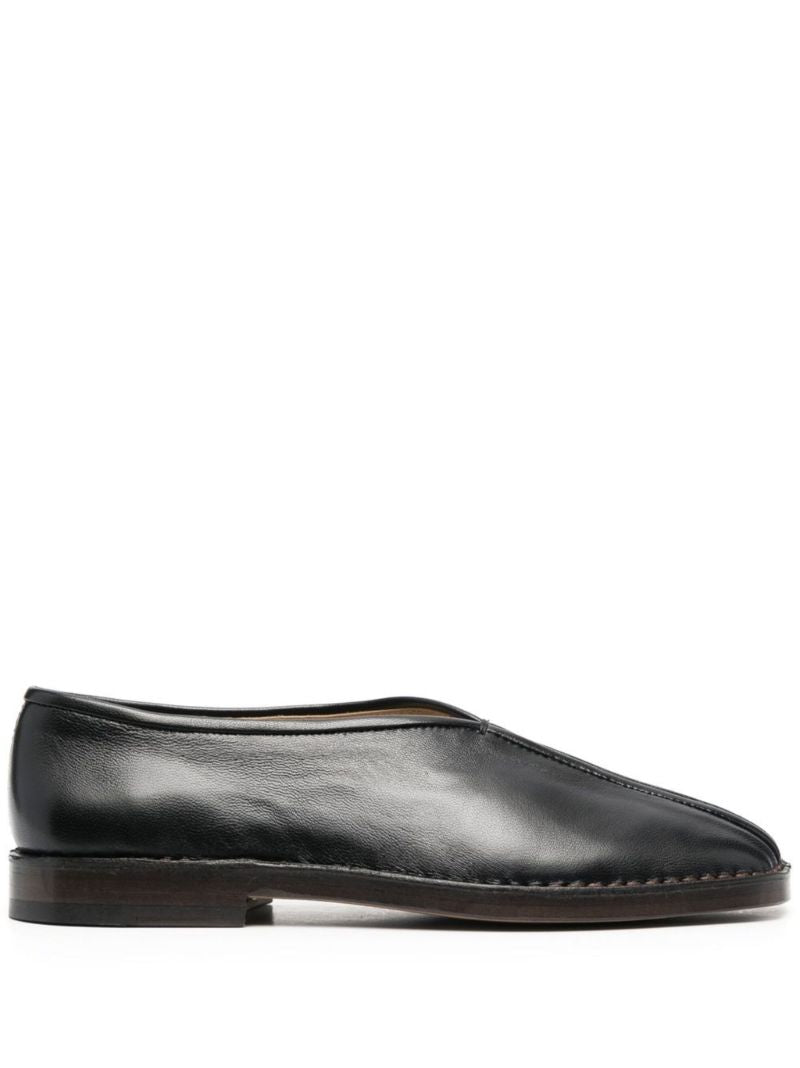 Black Square Toe Leather Loafers