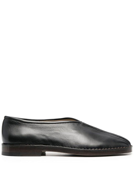Black Square Toe Leather Loafers