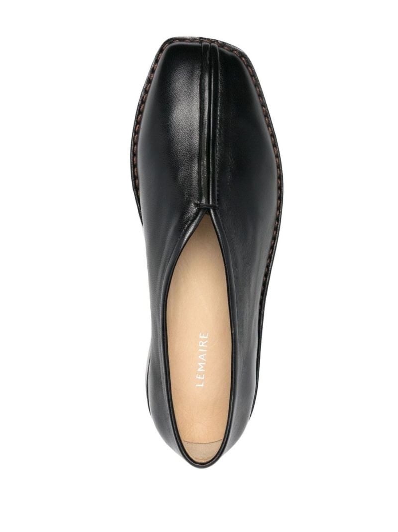 Black Square Toe Leather Loafers