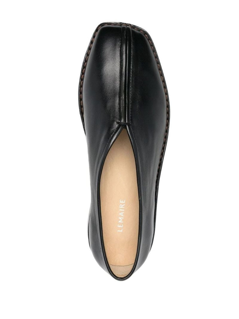 Black Square Toe Leather Loafers