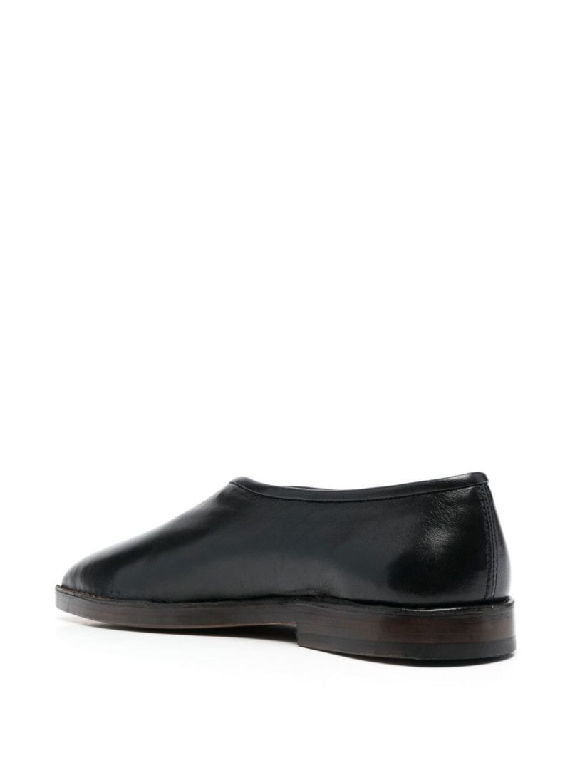 Black Square Toe Leather Loafers
