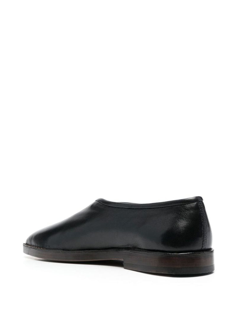 Black Square Toe Leather Loafers