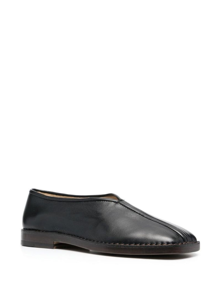 Black Square Toe Leather Loafers