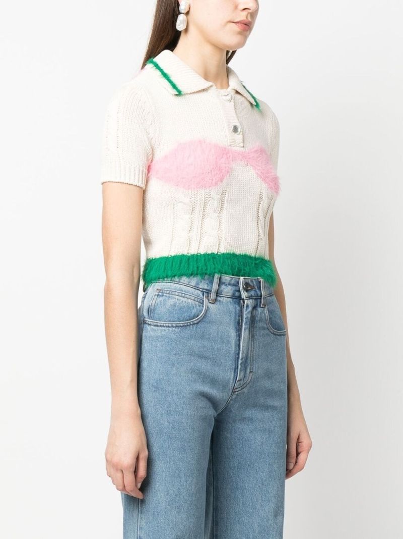 White Intarsia Knit Crop Top