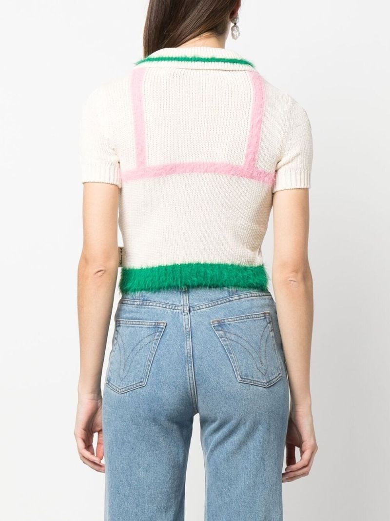 White Intarsia Knit Crop Top