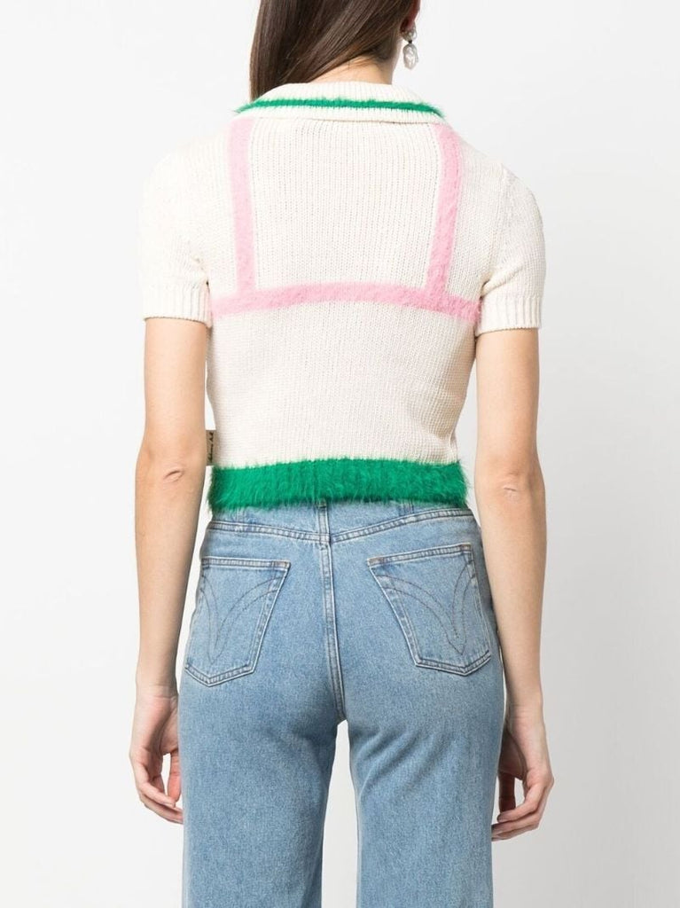 White Intarsia Knit Crop Top