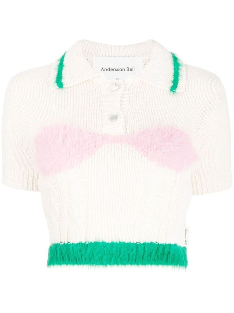 White Intarsia Knit Crop Top