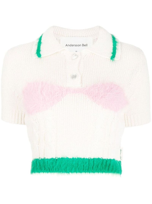 White Intarsia Knit Crop Top