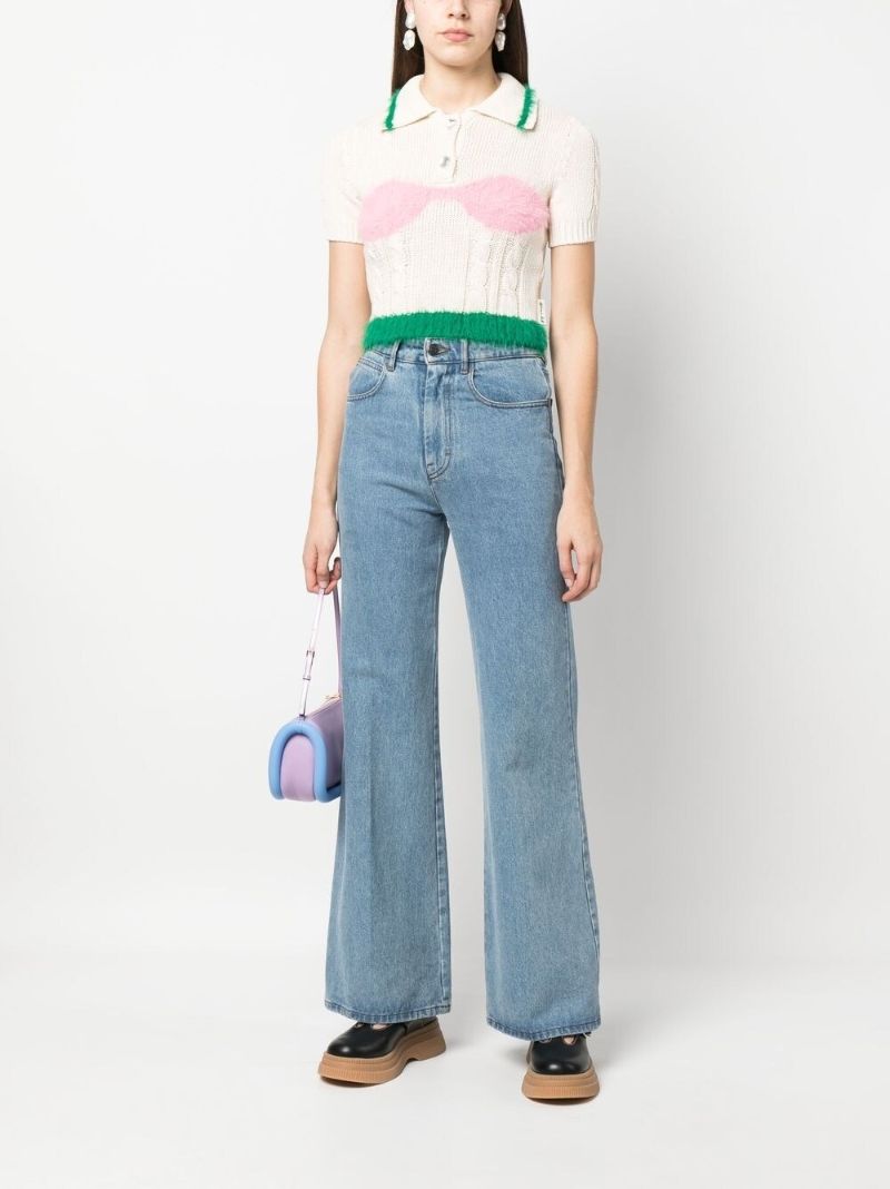 White Intarsia Knit Crop Top