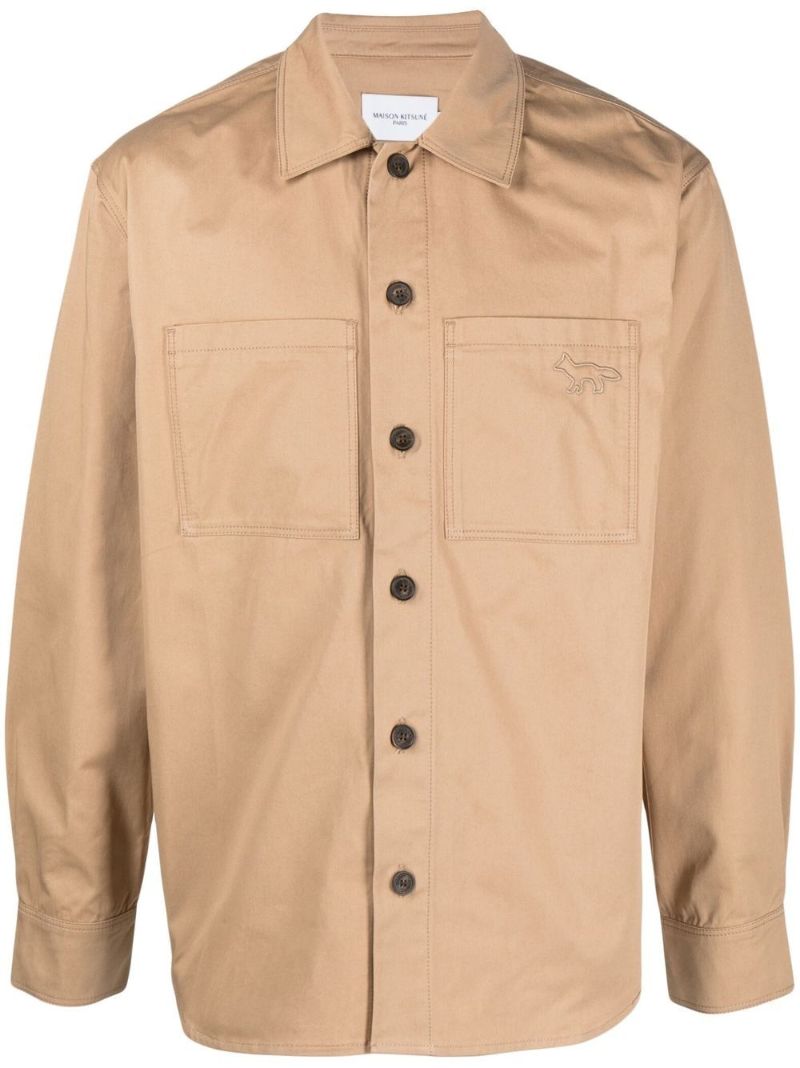 Neutral Logo Embroidered Shirt Jacket