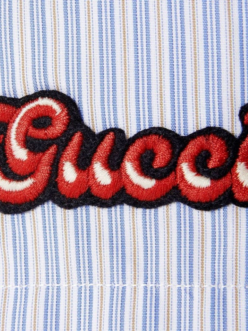 Blue Logo-embroidered Striped Cotton Shirt