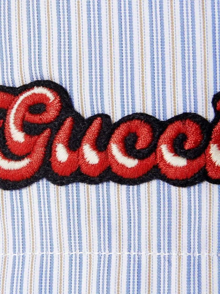 Blue Logo-embroidered Striped Cotton Shirt
