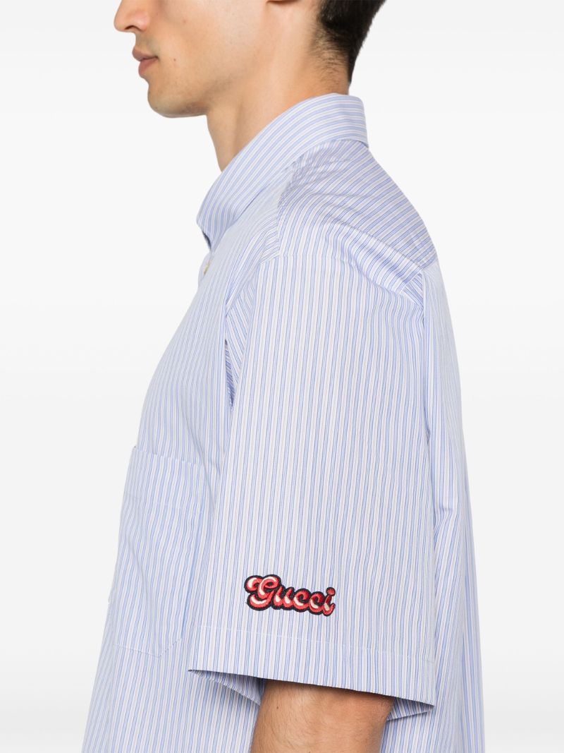 Blue Logo-embroidered Striped Cotton Shirt
