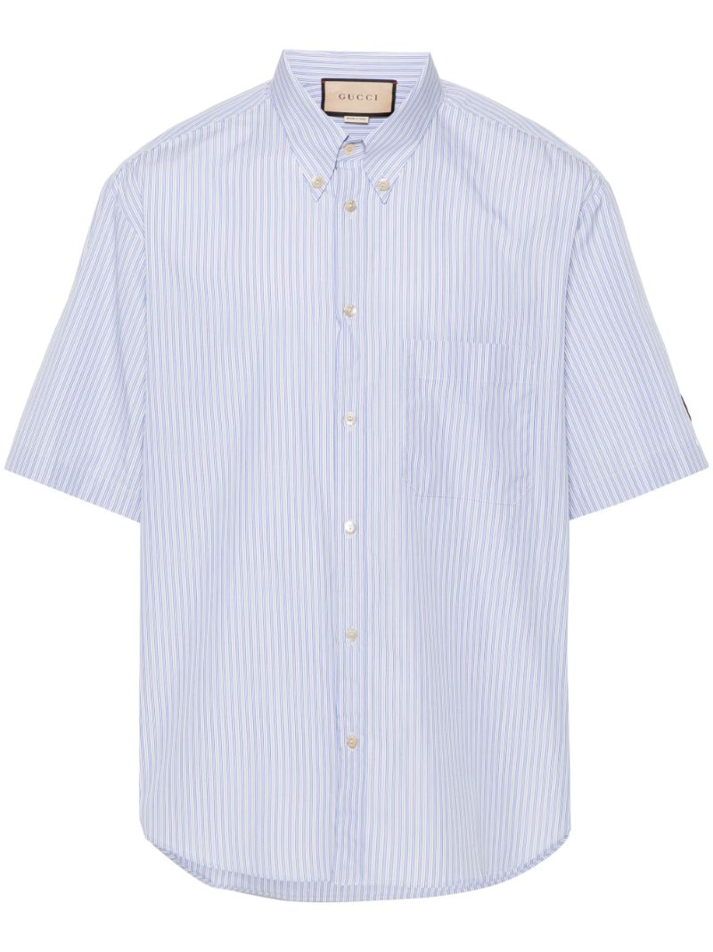 Blue Logo-embroidered Striped Cotton Shirt