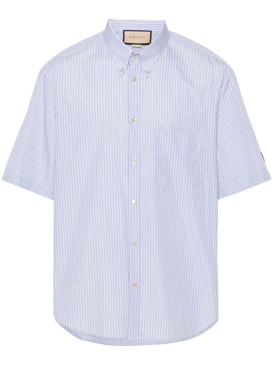 Blue Logo-embroidered Striped Cotton Shirt