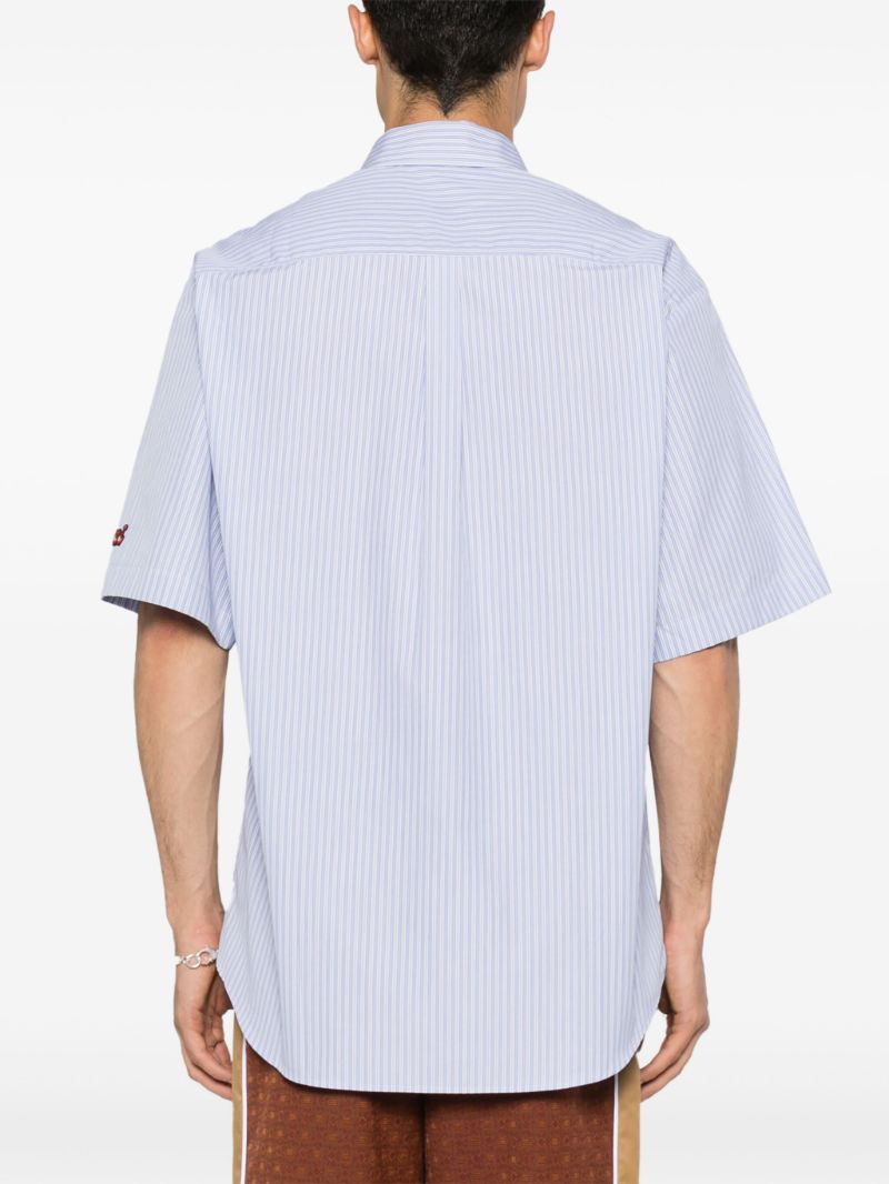 Blue Logo-embroidered Striped Cotton Shirt
