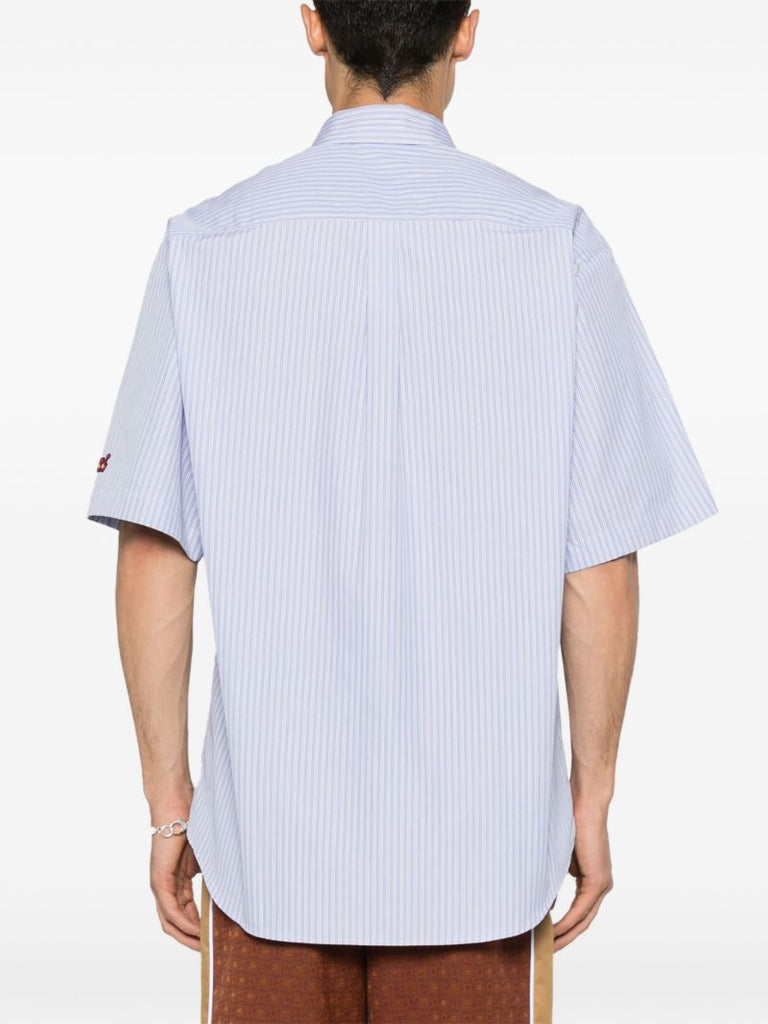 Blue Logo-embroidered Striped Cotton Shirt