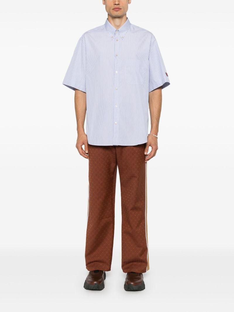 Blue Logo-embroidered Striped Cotton Shirt