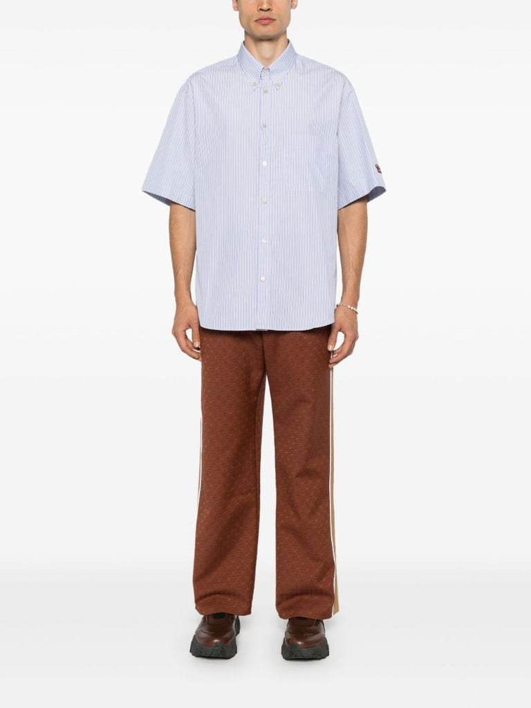 Blue Logo-embroidered Striped Cotton Shirt