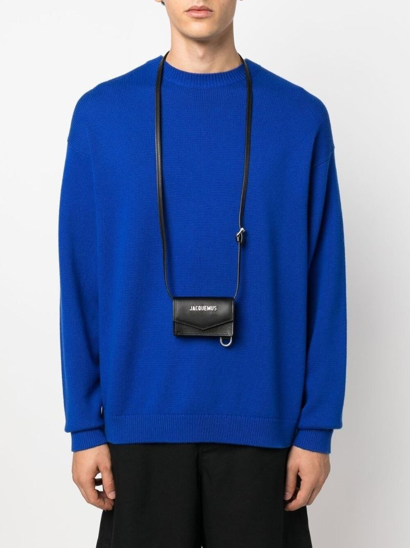 Black Le Porte Azur Leather Neck Pouch Bag