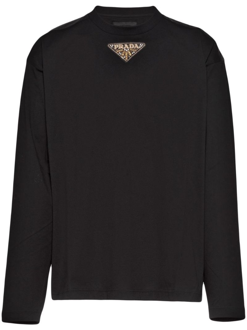 Black Logo Embellished Long Sleeved T-shirt