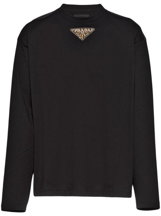 Black Logo Embellished Long Sleeved T-shirt