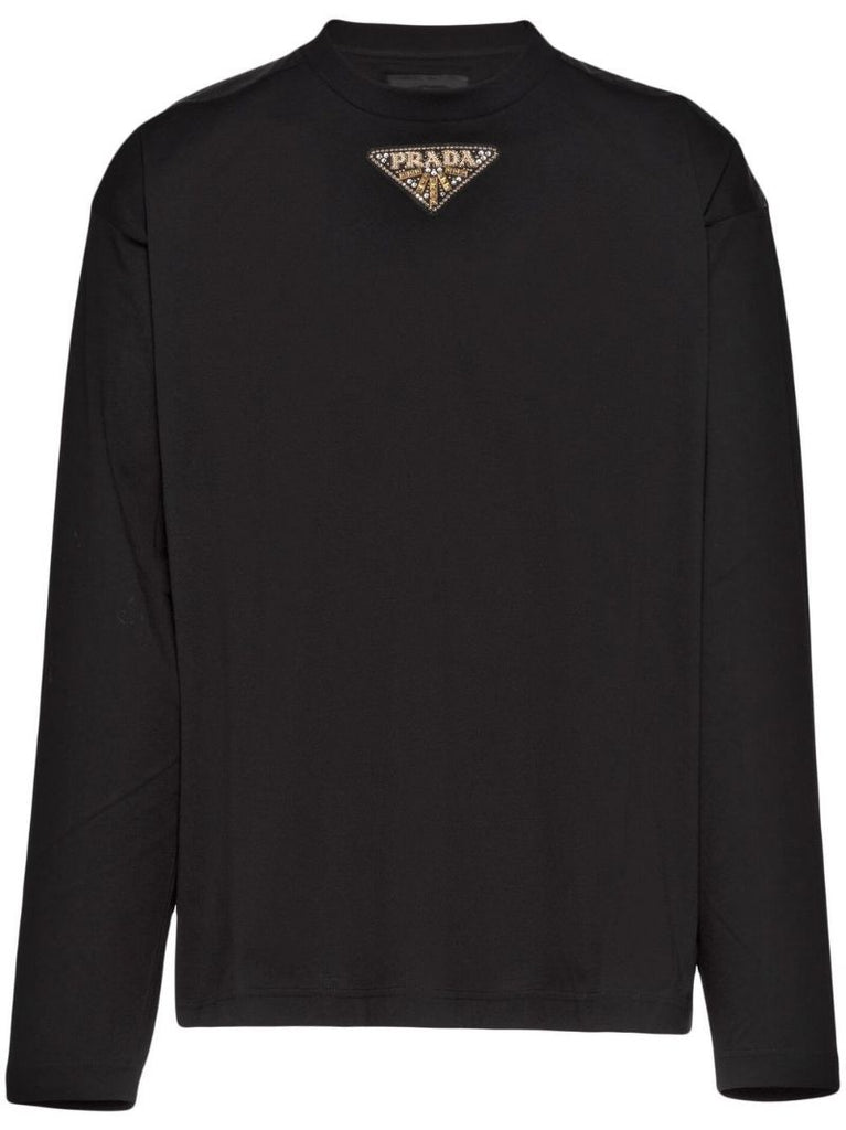 Black Logo Embellished Long Sleeved T-shirt