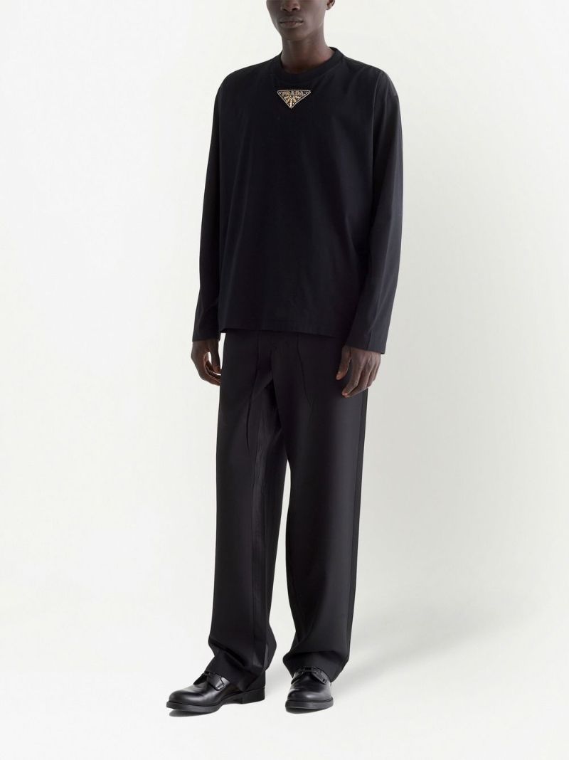 Black Logo Embellished Long Sleeved T-shirt