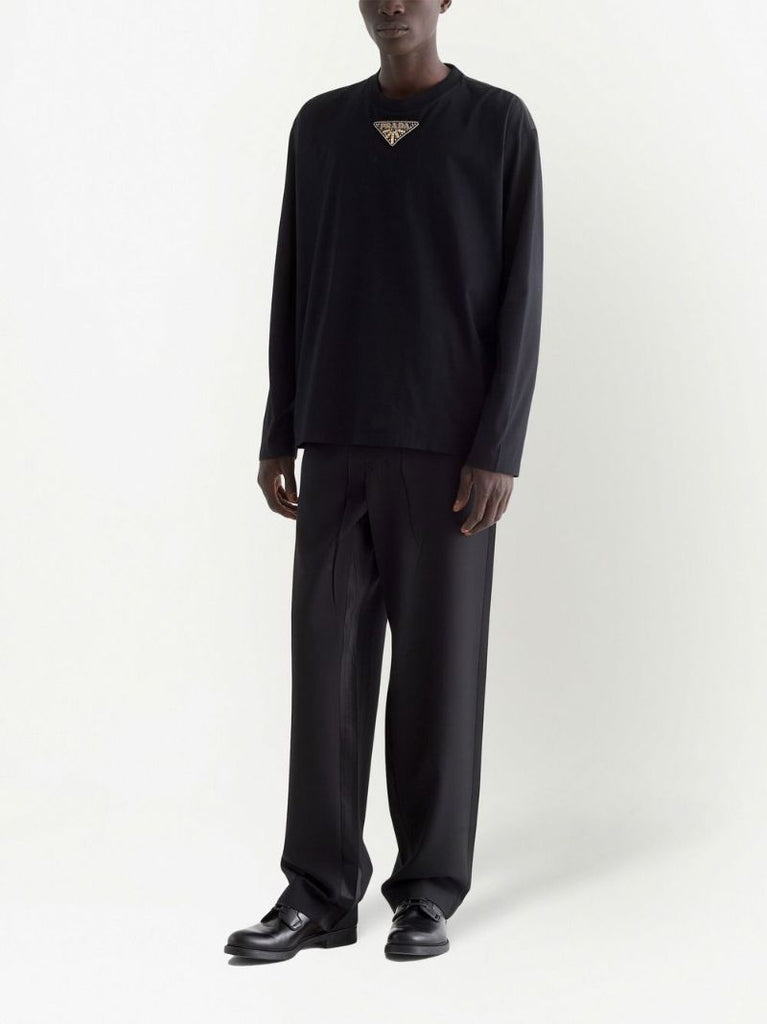 Black Logo Embellished Long Sleeved T-shirt