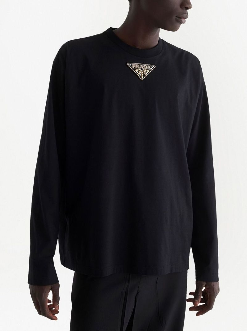 Black Logo Embellished Long Sleeved T-shirt