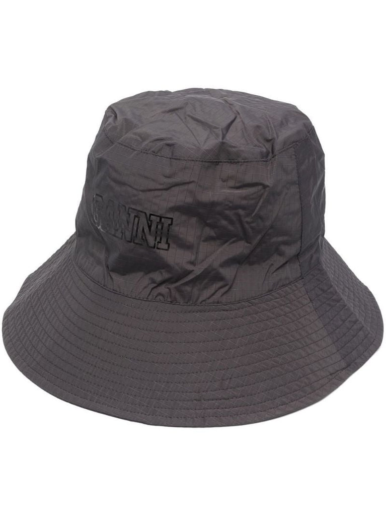 Grey Logo Print Bucket Hat