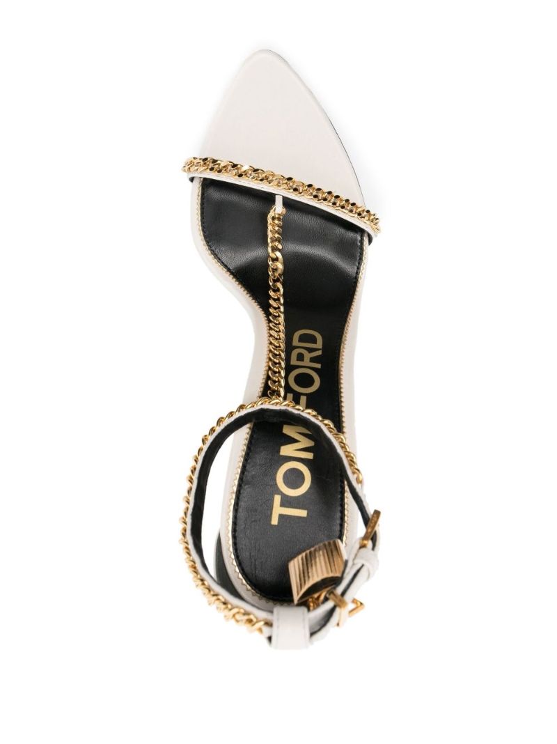 White Padlock Chain Pointy Naked 105 Leather Sandals