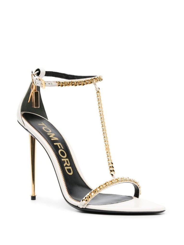 White Padlock Chain Pointy Naked 105 Leather Sandals
