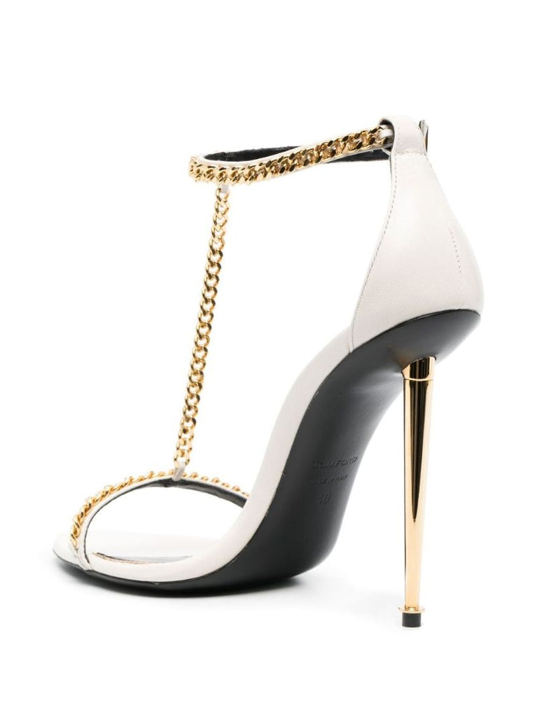 White Padlock Chain Pointy Naked 105 Leather Sandals
