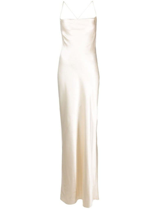 Neutral Cowl Neck Silk Gown