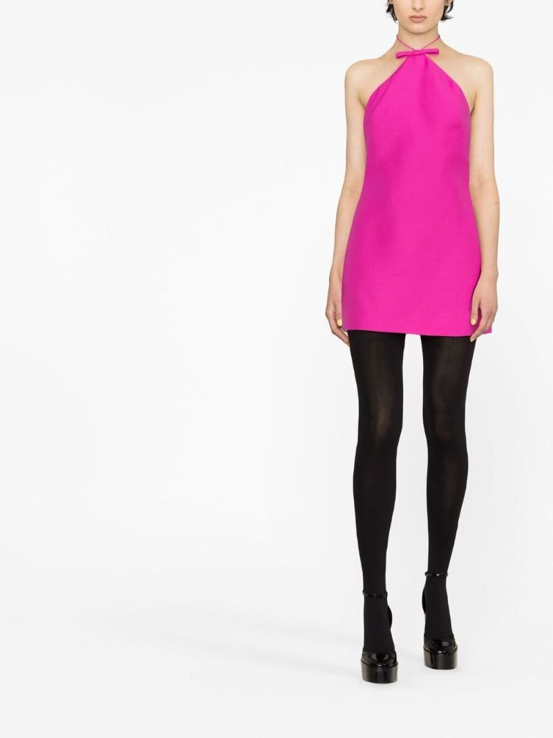 Pink Bow-detail Halterneck Mini Dress