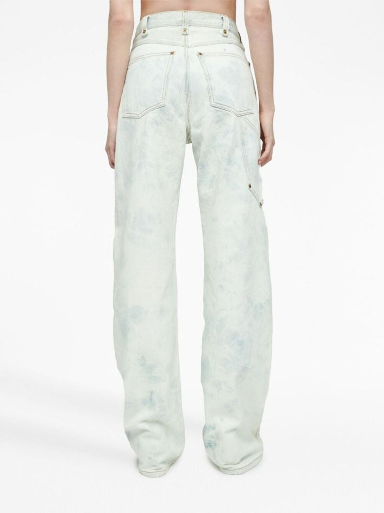 Blue Bleached Wide-leg Trousers