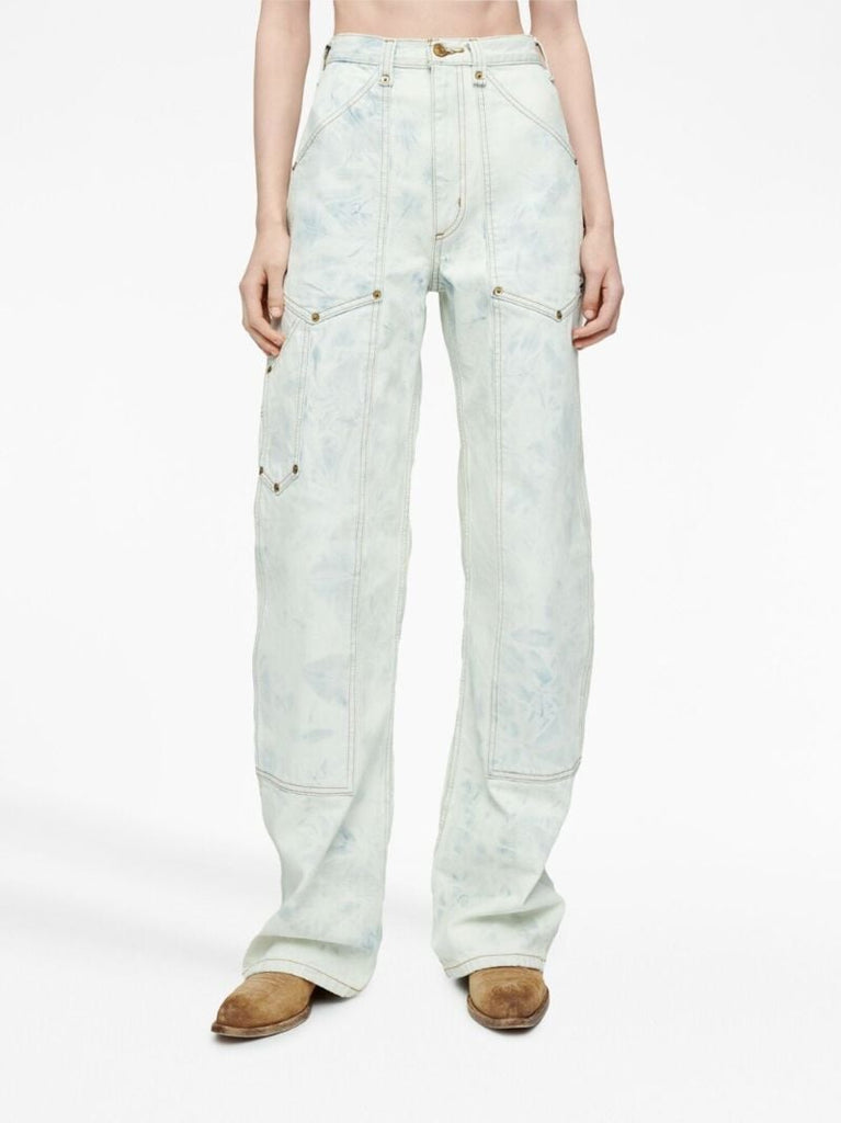 Blue Bleached Wide-leg Trousers