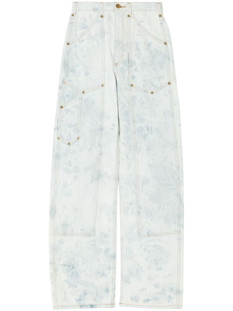 Blue Bleached Wide-leg Trousers